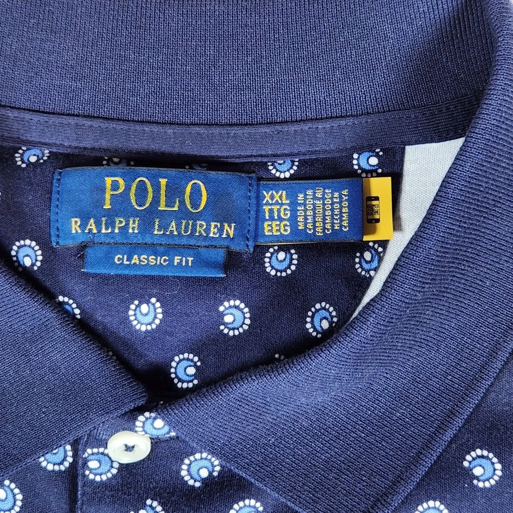 NWT Polo Ralph Lauren Men Blue Horseshoe Medallion Print Polo Shirt XXL /‎ 2XL